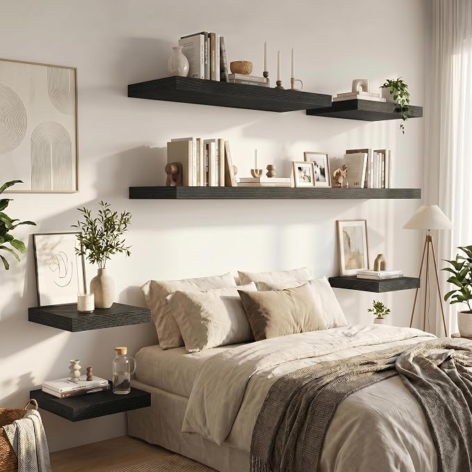 Vivelove Floating Shelves for Wall 18x12” Set of 2, Black | Easy Install With Hardware, 2" Thick, Invisible Brackets, Wall Mounted, No Sagging, For Any Room