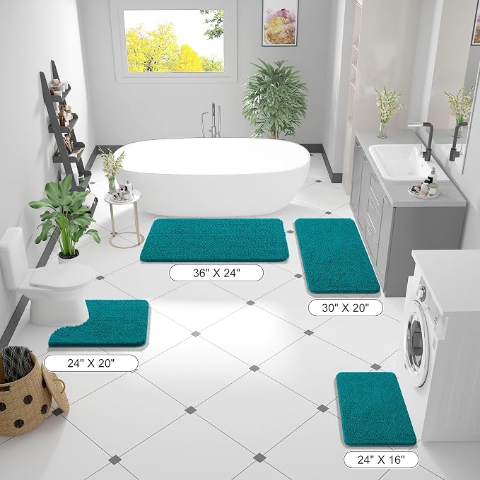 OLANLY Bathroom Rugs 36x24, Extra Soft Absorbent Chenille Bath Rugs | Deep Lake, Quick-Drying Rubber Backing, Machine Washable Bath Mat for Bathroom Floor, Tub and Shower, Home Decor Accessories