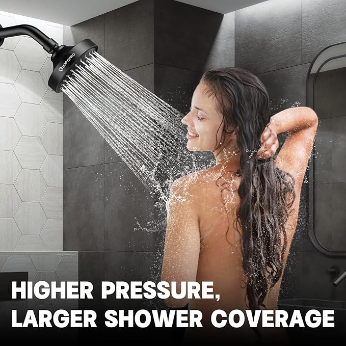 High Pressure Shower Head, HOPOPRO 5-Mode Fixed Showerhead, NBC Recommended | The Washington Post, NBC News, Today TV Show Recommended, Consumer Reports Tested High Flow Fixed Shower Head (4 Inch Black)