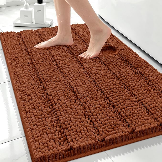 Bcoimo Bath Rug Mat,30x20 Chenille Extra Soft Burnt Orange Bathroom Tub Mat | Non Slip with Rubber Backing Bathroom Rugs;High Absorbent And Quick Dry Microfiber mat; Machine Washable;Extra Soft Bath Rug