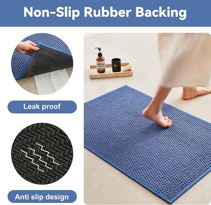 Triohero Small Bathroom Rugs Non Slip Washable Bath Rugs Super Absorbent Bathroom Rug Thin Quick Dry Low Pile Bath Mats, Denim Blue 12"x12"