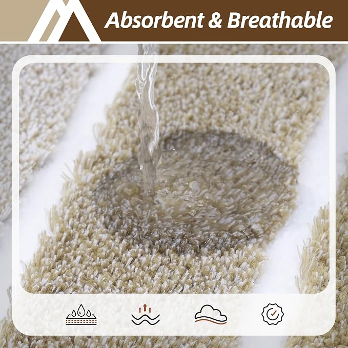 COSY HOMEER Toilet Rugs U-Shaped 24"x20", Ultra Soft Absorbent Bath Mat | Non-Slip TPR Backing, Machine Washable Shaggy Rug for Toilet,Beige & White