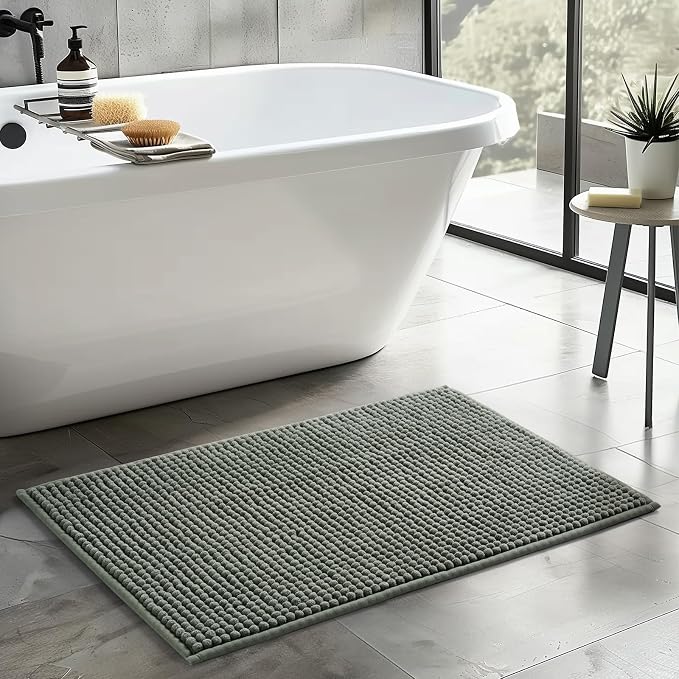 FRESHMINT Thick Chunky Chenille Bathroom Rug, Sage Green, 24"x36" | Non-Slip Backing, Water Absorbent Surface, Machine Washable Care, Cushioned Comfort, Bathroom Floor Use