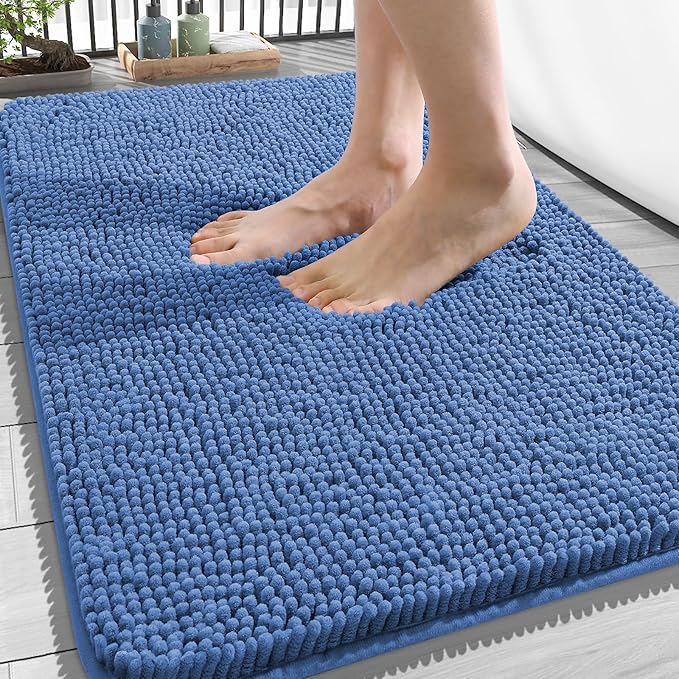 OLANLY Bathroom Rugs 34x21, Extra Soft Absorbent Chenille Bath Rugs | Cornflower Blue, Quick-Drying Rubber Backing, Washable Bath Mat for Bathroom Floor, Tub and Shower, Home Decor Accessories