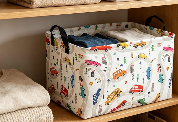 Essme Rectangular Basket,Car Storage Basket with Handles for Room Decor,Racing Storage Bin（Car）