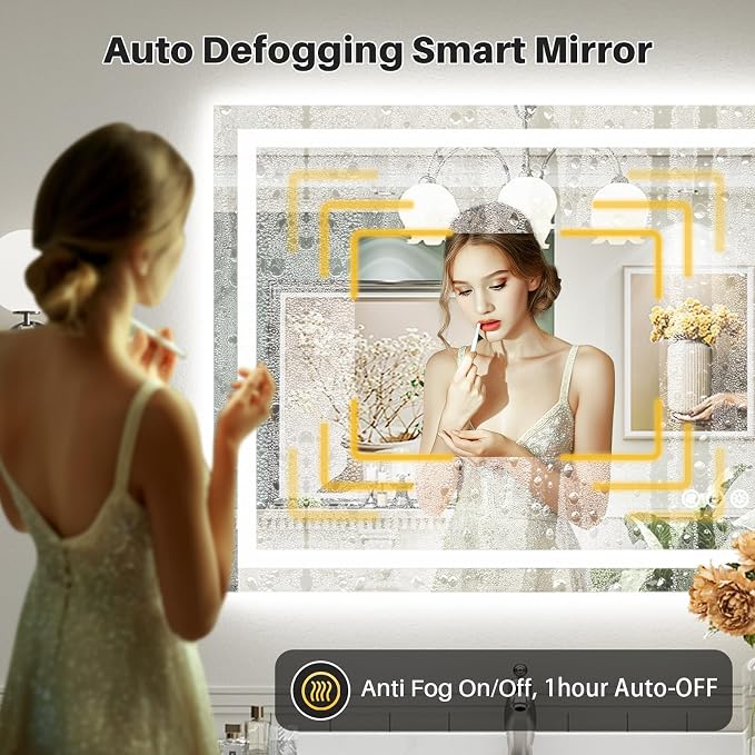 44x30 Inch LED Bathroom Mirror with Lights, Backlit & Front Lit | Anti-fog, 3 Color Dimmable, Memory Function, HD Reflection Tempered Glass, ETL Listed, IP54 Waterproof