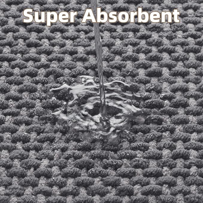 PADOOR-Bath Mat-Super Absorbent Chenille Bathroom Mats-Rubber Backed Bath Mats for Bathroom Non Slip, Easy Clean Bathroom Rugs Front of Bathtub,Shower Room,Sink-24×36, Grey&Darkgrey