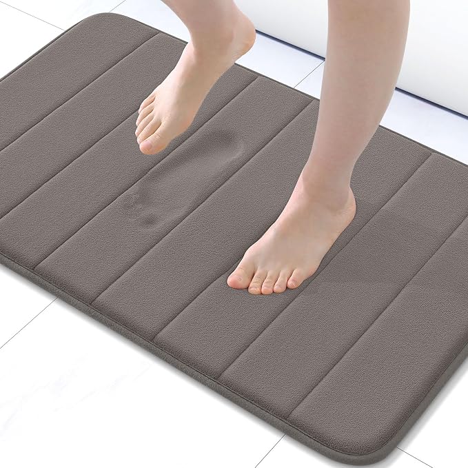 Buganda Memory Foam Bath Mat 24 x 16, Ultra Soft Absorbent Bathroom Rugs | Taupe, Machine Washable Quick Dry Bath Mats for Bathroom Floor, Shower and Tub, Home Decor Accessories