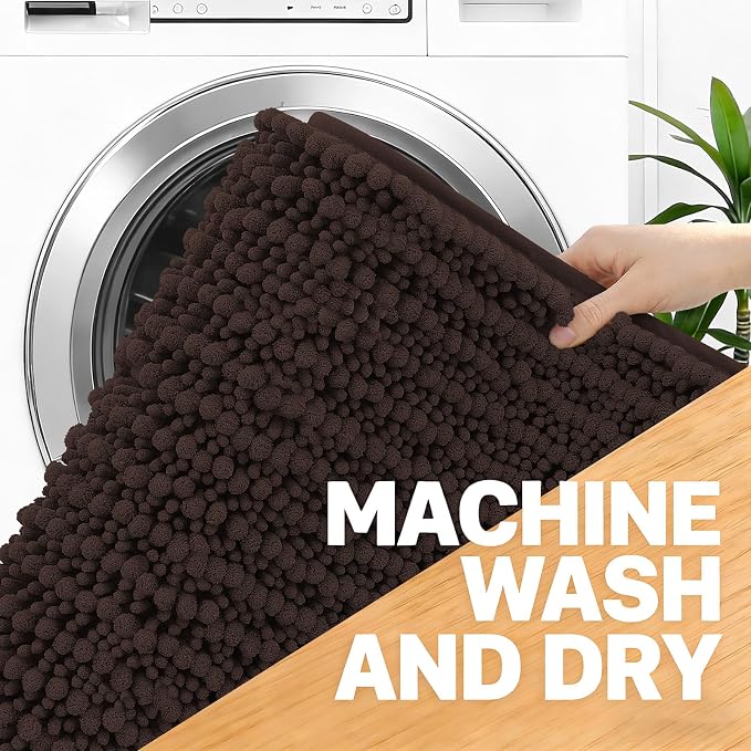 OLANLY Bathroom Runner Rugs 70x24, Thick Soft Absorbent Chenille Bath Rugs | Brown, Quick-Drying Rubber Backing, Long Shaggy Bath Mat, Machine Washable for Floor, Tub and Shower, Home Decor Accessories
