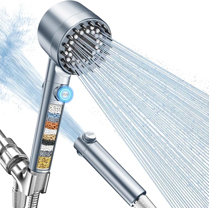 FEELSO Filtered Shower Head with Handheld, High Pressure Shower Filter Head | ON/OFF Switch, Anti-clog Nozzles, 4 Spray Showerhead with Filters for Hard Water, Remove Chlorine, Reduce Dry Itchy Skin