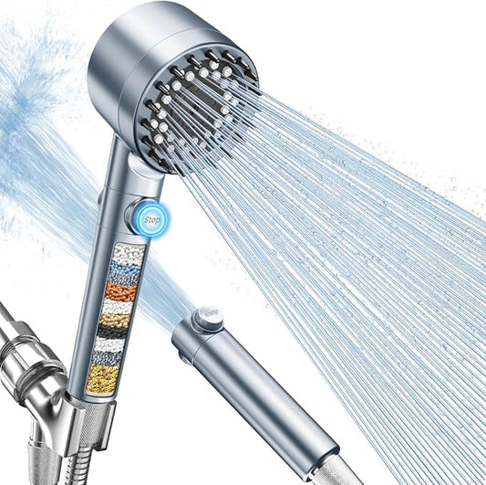 FEELSO Filtered Shower Head with Handheld, High Pressure Shower Filter Head | ON/OFF Switch, Anti-clog Nozzles, 4 Spray Showerhead with Filters for Hard Water, Remove Chlorine, Reduce Dry Itchy Skin