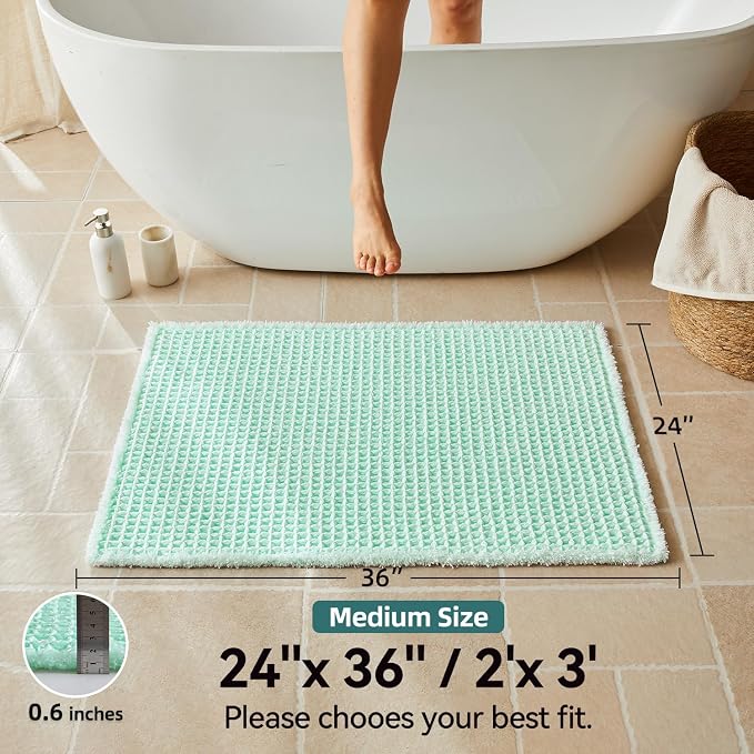 Triohero Waffle Bath Mat, Boho Bathroom Rugs Non Slip Washable, Ultra Soft Super Absorbent Quick Dry Farmhouse Bathroom Decor, 24" x 36", Sea Foam Blue