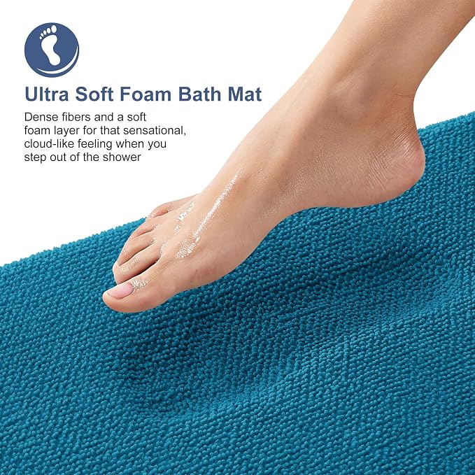OLANLY Memory Foam Bathroom Runner Rugs 70x24, Long Bath Mats, Peacock Blue | Soft Quick Dry Bath Rugs, Non-Slip, Absorbent Machine Washable Mat for Bathroom Floor, Tub and Shower, Home Decor Accessories