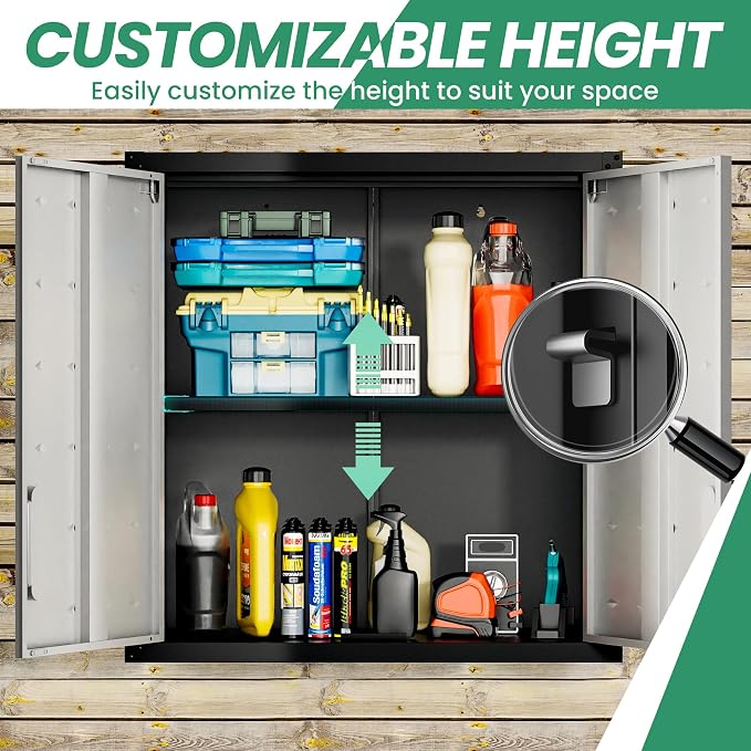 Garage Storage Cabinet System,Wall Cabinet & Locking Rolling Tool Cabinet with Doors and Adjustable Shelves