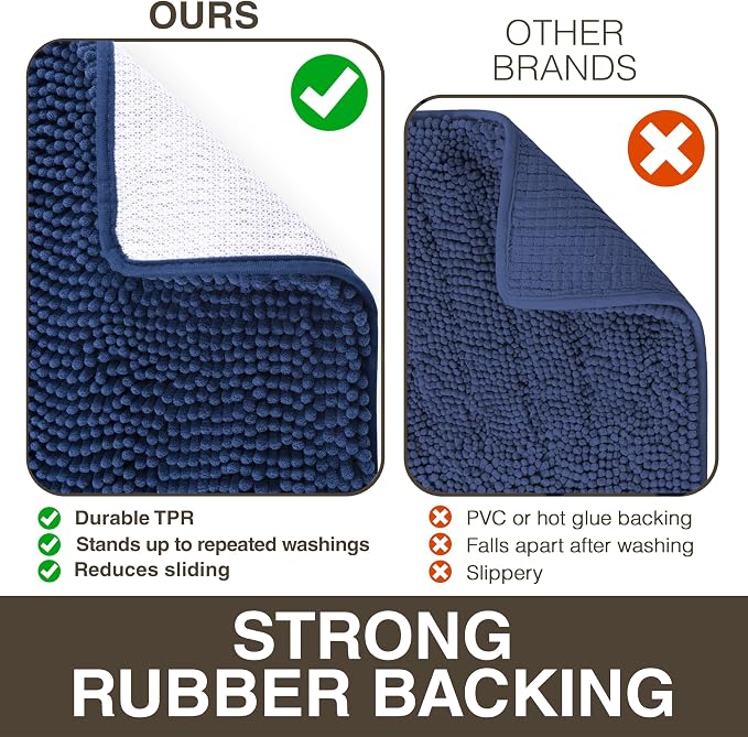 Neater Home Plush Bathroom Rugs 24x17 Thick Chenille Quick Dry Microfiber Absorbent Bath Mat, Soft Bath Rugs, Machine Washable Bathroom Floor Mat for Tub Shower Sink, Home Decor Accessories, Navy