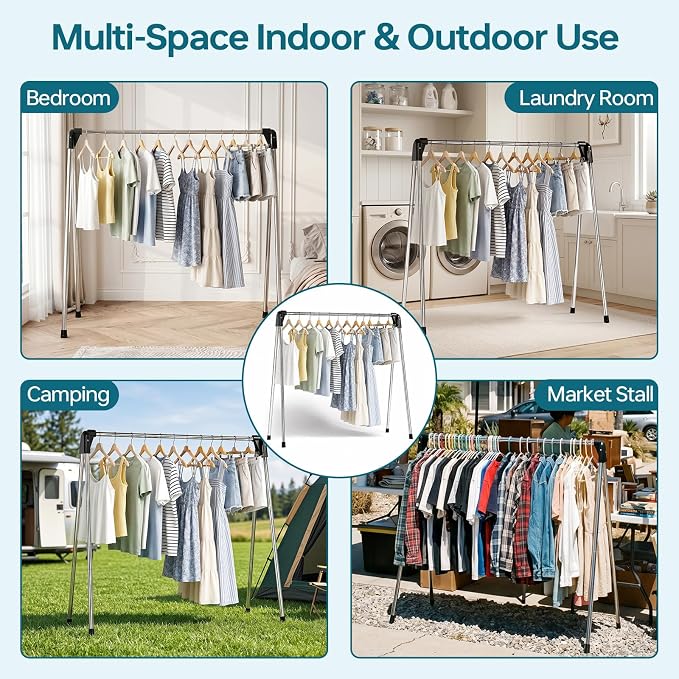 TOOLF 55 Inch Stainless Steel Collapsible Clothes Drying Rack | Drying Rack Clothing, Non Slip Foot Pads, Indoor Outdoor Use, Garments, Sweaters, Towels, Delicate Laundry Daily Wear
