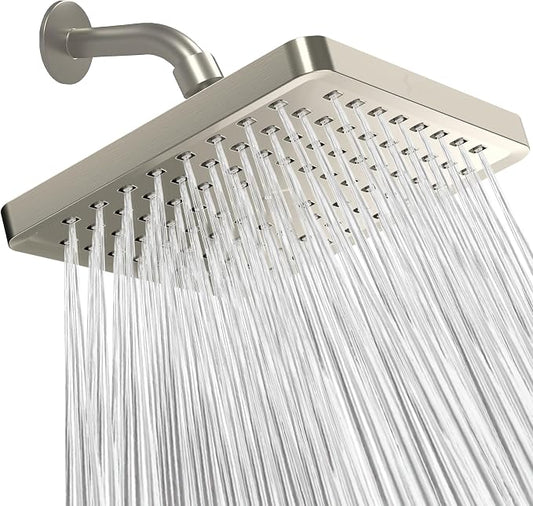 SparkPod Rain Shower Head, 8 Inch Square, Elegant Brushed Nickel Finish | High Pressure Shower Heads, 90 Nozzles, Adjustable Showerhead, No Tools Needed, Universal Connection