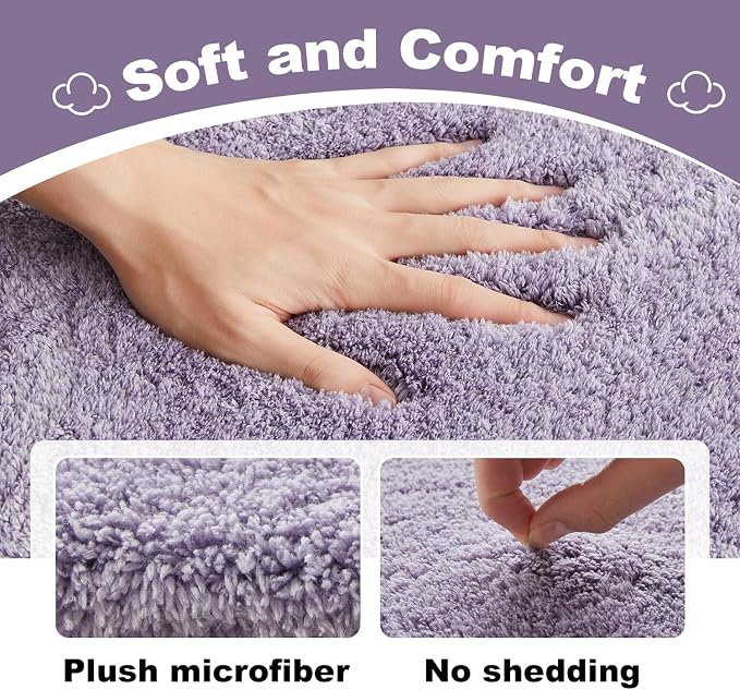 TYUU Toilet Rug, Ultra Soft Toilet Rugs U Shaped Machine Washable Non Slip Absorbent Quick Dry Toilet Mat with Rubber Backing, Lavender 20" x 24" U Shape