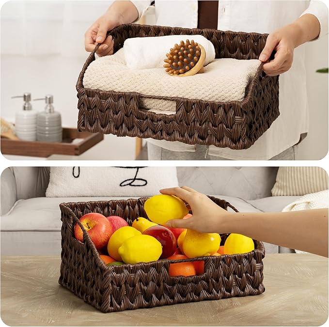 GRANNY SAYS Wicker Storage Basket for Shelves, Large Wicker Basket | Wicker Storage Baskets for Pantry, Open Front Basket for Shelves, Kitchen Storage Baskets, Decorative Basket for Home Decor