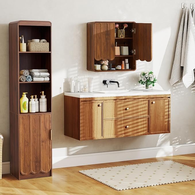 Bathroom Wall Mounted Storage Cabinet, Medicine Cabinet with Adjustable Shelf, Over The Toilet Storage Cabinet for Bathroom, Laundry Room, Kitchen, Living Room (Walnut)