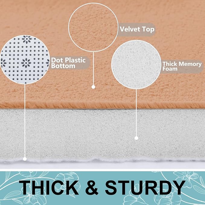 Smiry Memory Foam Bath Mat 36x24, Extra Soft and Absorbent Bathroom Rugs | Peach, Quick Dry Machine Washable Non-Slip Bath Mat for Bathroom Floor, Shower and Tub