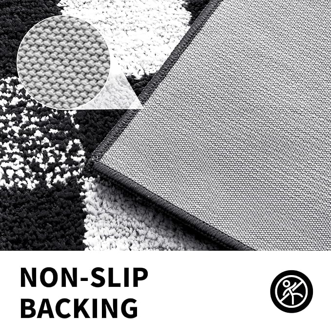 CozeCube Jet Black Checkered Bath Runner 59"x24" Non Slip Washable Rug | For Bathroom Non Slip, Fluffy Absorbent Microfiber Bath Mats Machine Wash, Stylish Long Aesthetic Bathroom Rugs