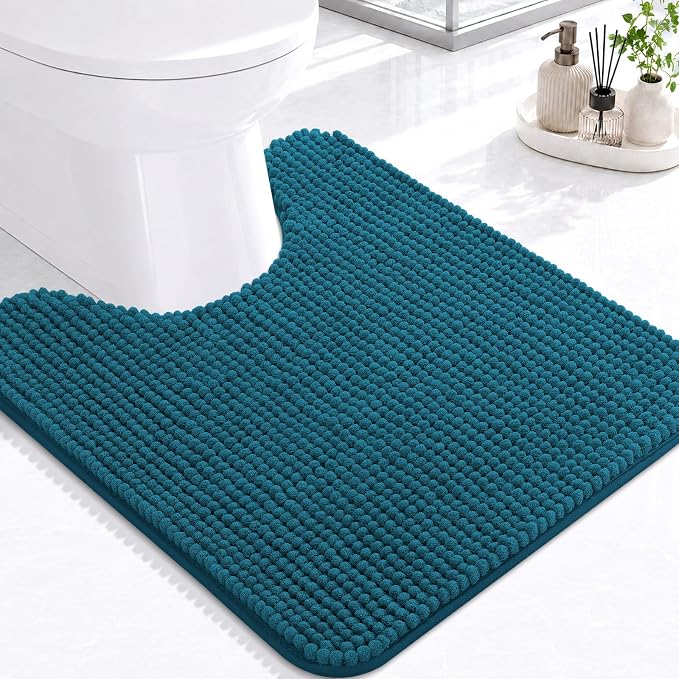 Arotive Chenille Toilet Rugs U-Shaped 24x20, Soft Absorbent Contoured Rugs | Peacock Blue, Rubber Backing, Coutoured Bath Rugs for Toilet, Machine Washable Bath Mats, Home Decor Accessories