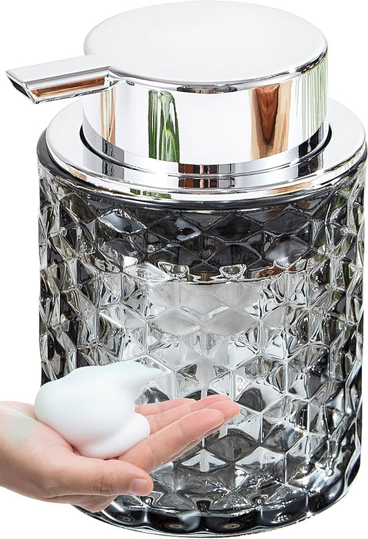 Malachi Foaming Hand Soap Dispenser, Refillable Clear Glass Foam Pump Bottle for Liquid Hand Soap, Dish Soap, Multi‑use for Bathroom, Kitchen & Commercial Use