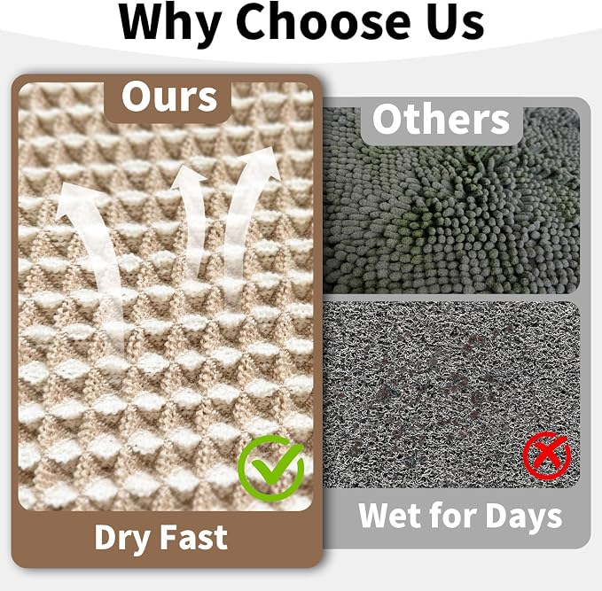 Long Bath Mat, Waffle Bathroom Runner Rug Non Slip Washable, 24 x 60 | Super Absorbent, Quick Dry Bath Runner, Soft Waffle Weave, Boho Farmhouse Bathroom Decor in Khaki and White for Sink or Tub.
