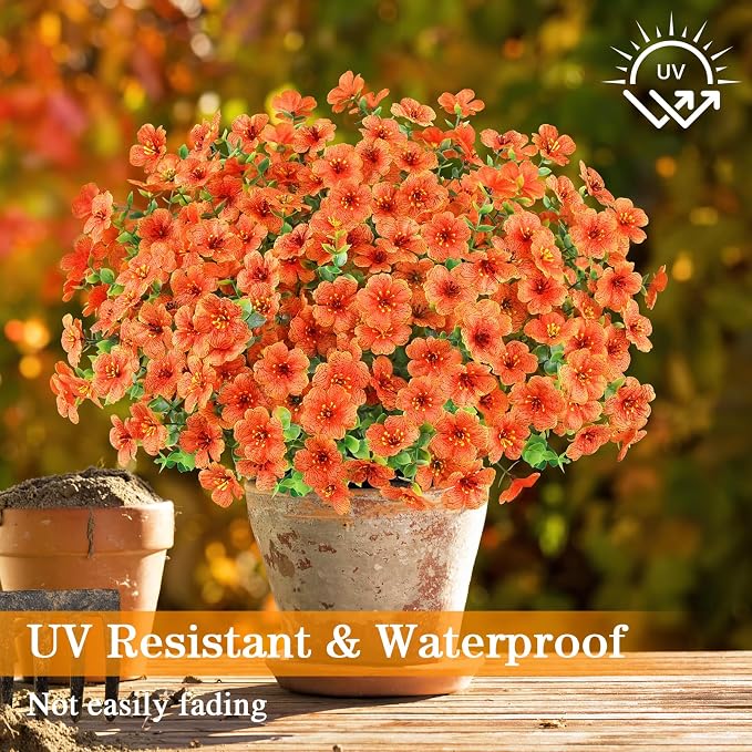 AGIRL Artificial Fall Flowers Fake Mums Outdoor,Faux Plant Porch Decor Home | 16 Bundles,No Fade Autumn Plastic Flowers for Thanksgiving Decoration,Hanging Planters Outside Pottery Barn Garden Patio