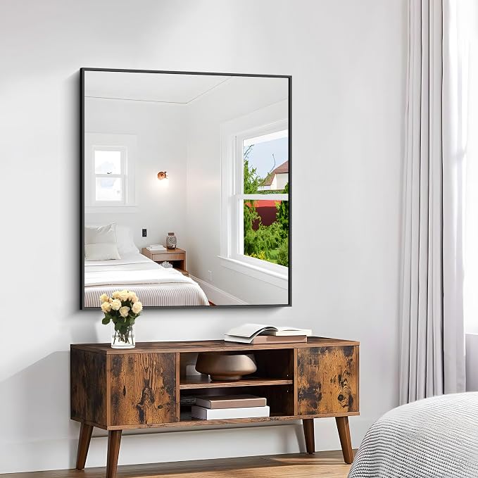 KOCUUY Bathroom Mirror 36"x40", Black Bathroom Mirrors for Over Sink, Shatterpoof Large Vanity Mirror, Metal Framed Black Wall Mirror for Bedroom Living Room and Entryway (Horizontal/Vertical)