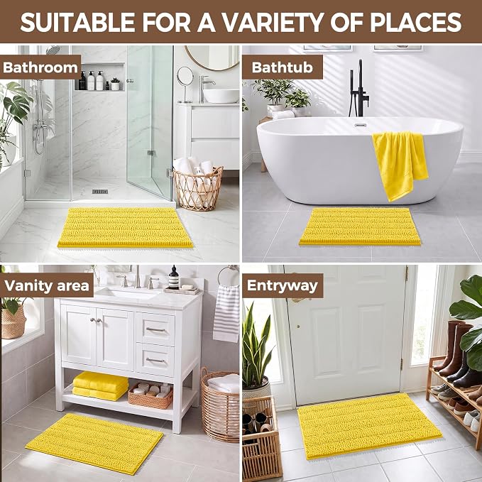 Bcoimo Bath Rug Mat,Yellow Chenille High Absorbent Bathroom Shower Tub Mats | Non Slip with Rubber Backing Bathroom Rugs Machine Washable;Extra Soft Bath Rug ;High Absorbent And Quick Dry Microfiber mat;
