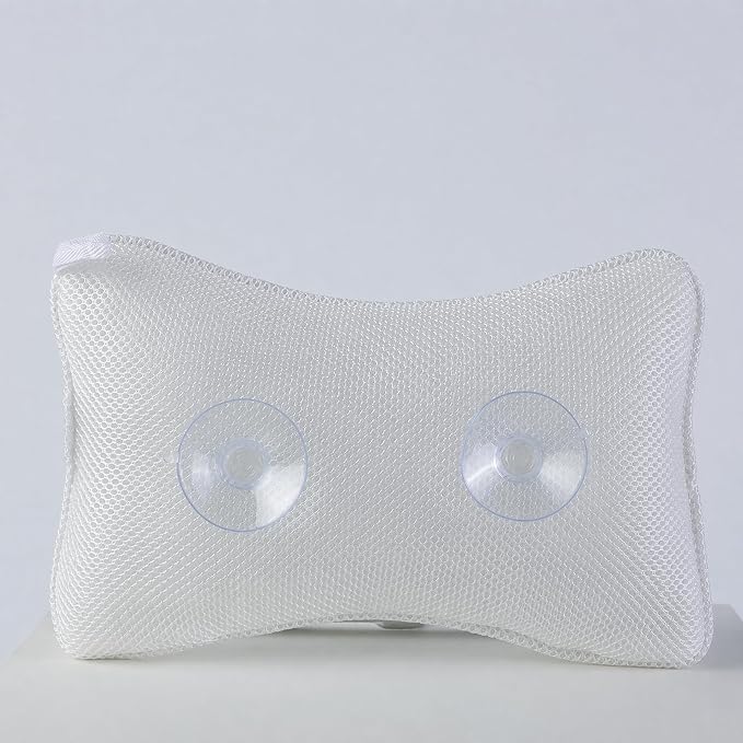 SUPVOX 3D Mesh Bath Pillow for Bathtub - Non-Slip Bathtub Pillow with 2 Strong Suction Cups, Breathable Neck and Head Support Cushion for Tub, Spa, Hot Tub, Quick Drying & Machine Washable, White