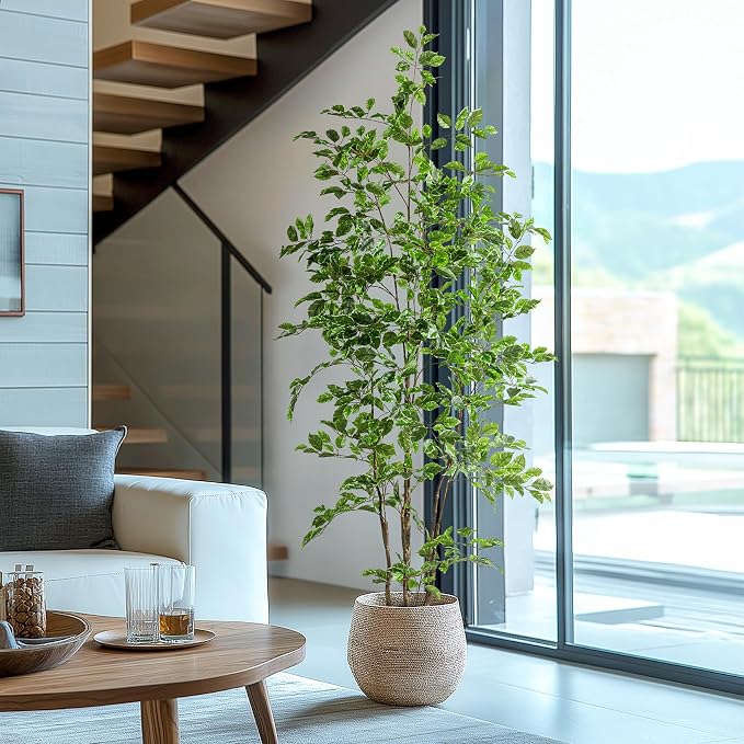 Bailikang Artificial Ficus Tree Indoor 6ft, Large Potted Faux Tree with Realistic Silk Leaves & Trunk for Home Office, Living Room Corner Decor