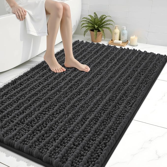 Arotive Bathroom Rugs Mat 40x32, Soft Absorbent Chenille Shaggy Bath Mat | Dark Grey, Machine Wash Dry, Bath Rugs for Bathroom Floor, Tub and Shower, Home Decor Accessories