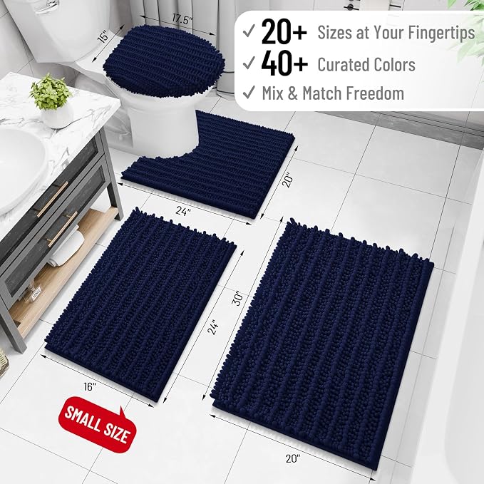 Arotive Bathroom Rugs Mat 45x27, Soft Absorbent Chenille Shaggy Bath Mat | Navy, Machine Wash Dry, Bath Rugs for Bathroom Floor, Tub and Shower, Home Decor Accessories