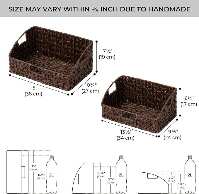 GRANNY SAYS Wicker Storage Baskets, Trapezoid Woven Baskets for Storage | Wicker Storage Baskets for Pantry, Open Front Basket for Shelves, Kitchen Storage Baskets, Decorative Basket for Home Decor