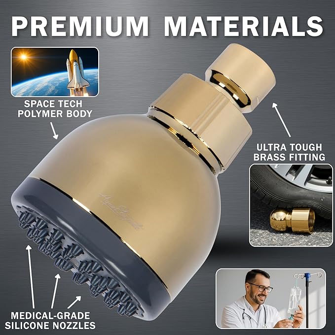 High Pressure Shower Head - 2.5 GPM - Polished Brass | Best 3 Inch Wall Mount Bathroom Showerhead For Boosting Low Flow With Anti-Clog Nozzles, Adjustable Brass Ball Joint