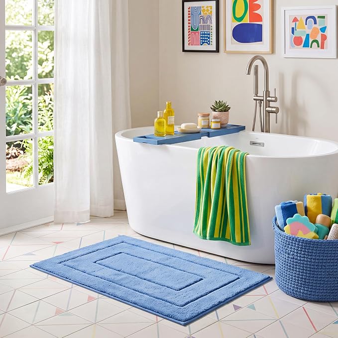 GRANNY SAYS Blue Bathroom Rug 24" x 36", Non-Slip Microfiber Bath Mat | Ultra-soft, durable TPR backing for reliable grip, fast water absorption, machine washable for Vanity, Shower, Tub