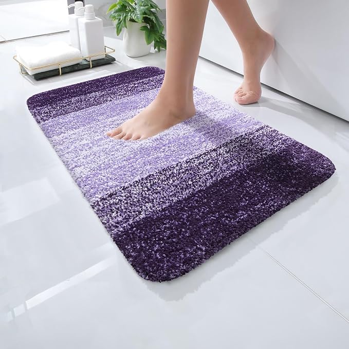 OLANLY Small Bathroom Rugs 28x18, Extra Soft Absorbent Microfiber Bath Rugs | Violet, Non-Slip Quick-Drying Rubber Backing, Washable Plush Bath Mat for Floor, Tub and Shower, Home Decor Accessories