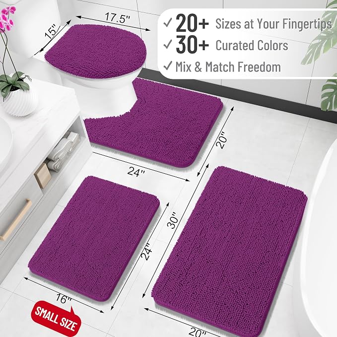 OLANLY Large Bathroom Rugs 59x35, Extra Soft Absorbent Chenille Bath Rugs | Purple, Quick-Drying Rubber Backing, Machine Washable Bath Mat for Bathroom Floor, Tub and Shower, Home Decor Accessories