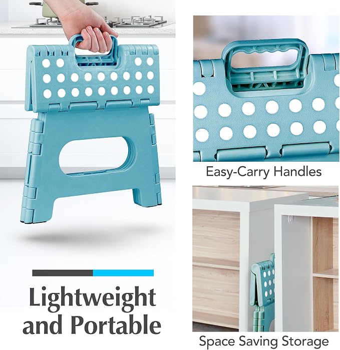Handy Laundry Folding Step Stool 9 Inch 2-Pack, Teal, Holds 300 lbs | 2-Pack, 9 Inch, Teal, Foldable Collapsible Step Stool, Non-Slip, Holds 300 lbs, Kitchen Bathroom Bedroom, Adults