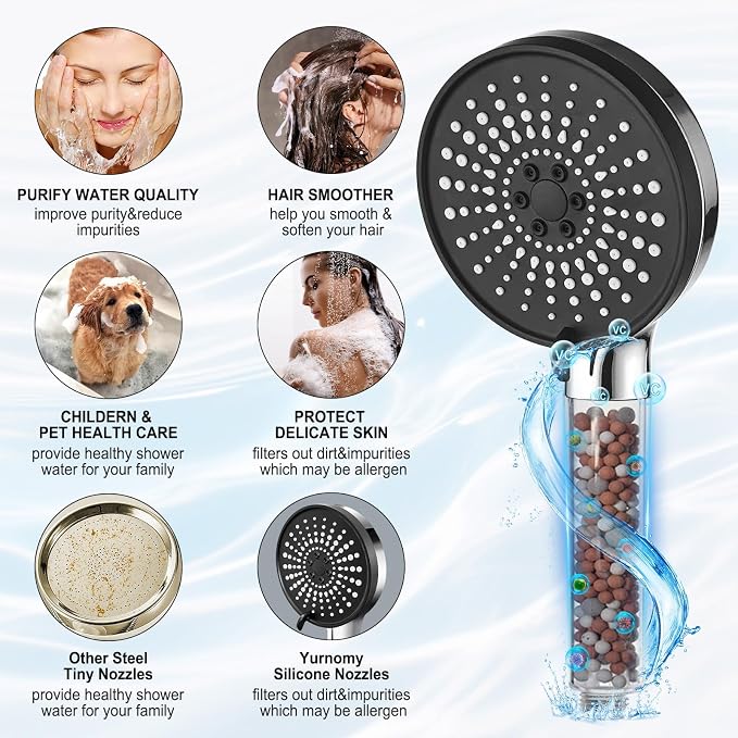 8 Inch Filtered Shower Head,Rain Shower Head with Handheld Spray Combo for Hard Water，Long Shower Hose