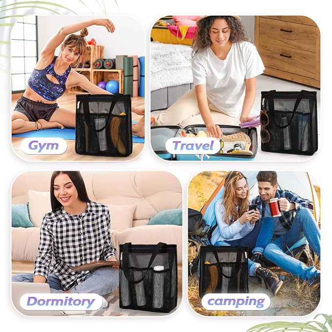 famichan Portable Mesh Shower Caddy, Gym Travel Camp Dorm Room Essentials for College Student Boy Girl, Bathroom Shower Bag - Black
