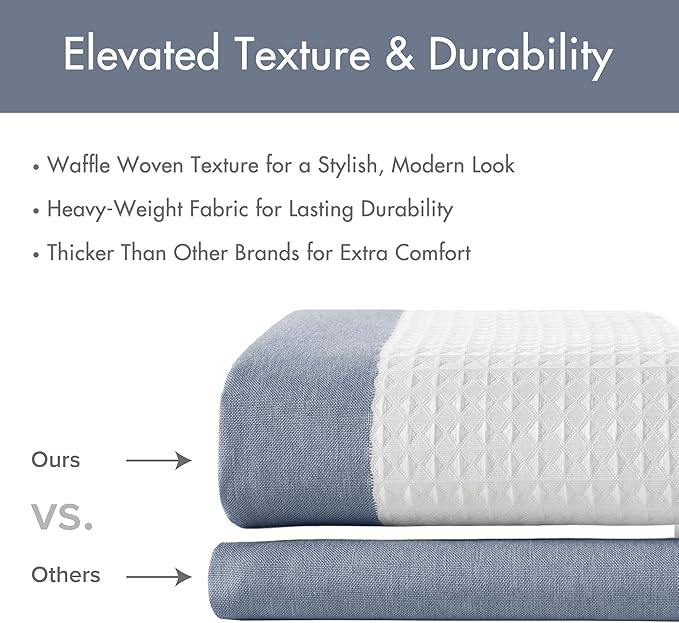 Madison Park Spa Waffle Shower Curtain for Bathroom, 72 x 72, Indigo Blue | Striped, Pieced Fabric Design, 3M Scotchgard Moisture Management, Hotel Quality, Modern, for Bathroom, OEKO-TEX Certified