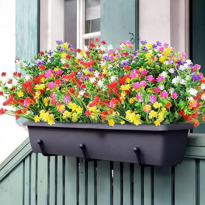 AGIRL Artificial Flowers Outdoor UV Resistant Fake Plant Garden Patio Decor | 24 Bundles,No Fade Plastic Faux Flowers for Hanging Planters front porch yard Indoor Outside,grave decorations for cemetery