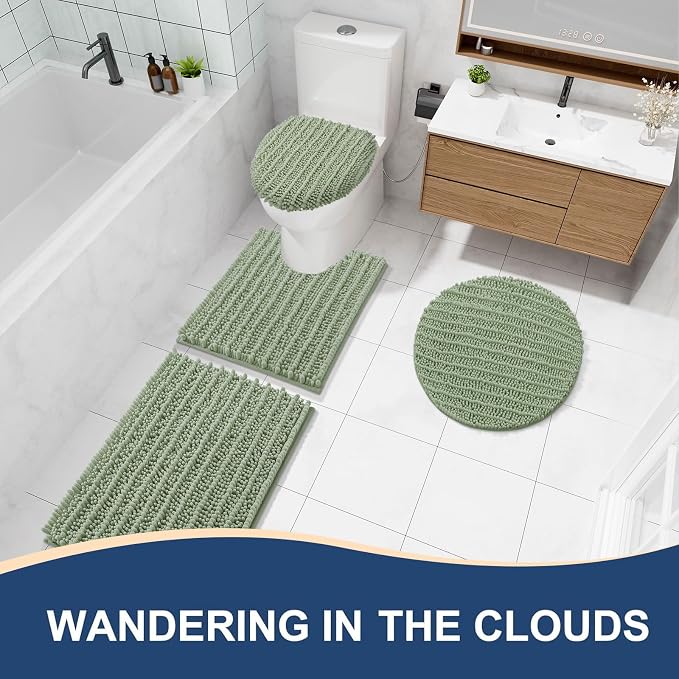 Arotive Bathroom Rugs Mat 34x21, Soft Absorbent Chenille Shaggy Bath Mat | Sage Green, Machine Wash Dry, Bath Rugs for Bathroom Floor, Tub and Shower, Home Decor Accessories
