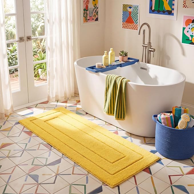 GRANNY SAYS Yellow Bathroom Runner Rug 59" x 24", Soft Microfiber Bath Mat | Non-Slip long rug with TPR Backing, Absorbent, Machine Washable Extra Large Bath Rugs for Double Vanity, Shower, Tub