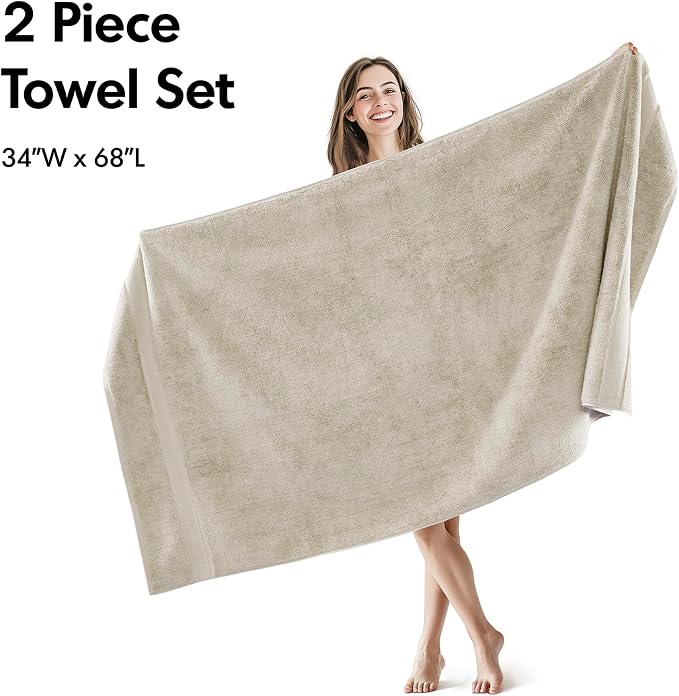 Madison Park Cotton Bath Sheet 2 Piece Oversized, 800GSM, 34" x 68" Natural | Long Staple, Highly Absorbent Bath Towel for Bathroom, Durable Hotel Spa Quality Quick Dry, Lint Reducing, OEKO-TEX Certified