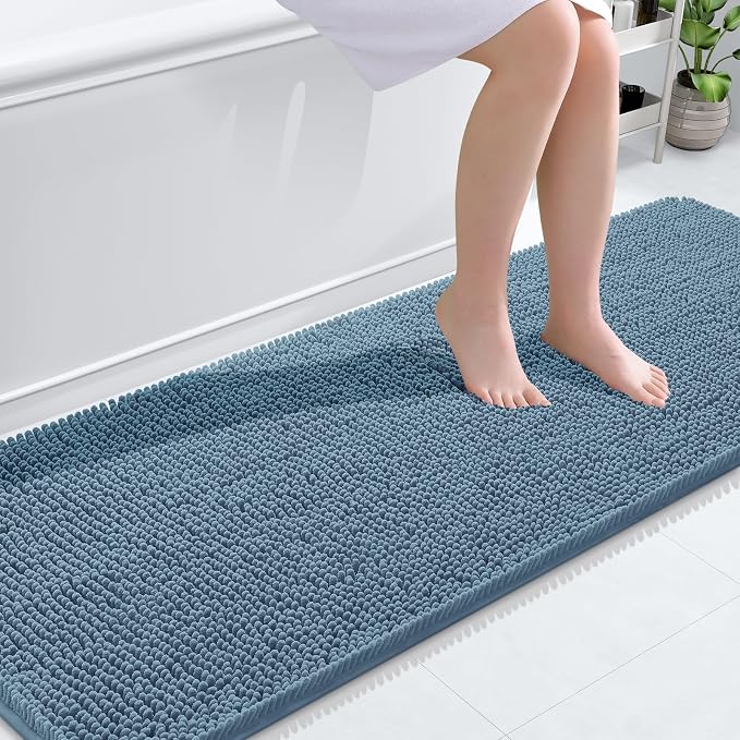 OLANLY Bathroom Runner Rugs 70x24, Extra Soft Absorbent Chenille Bath Rugs | Airy Blue, Quick-Drying Rubber Backing, Washable Long Bath Mat for Bathroom Floor, Tub and Shower, Home Decor Accessories